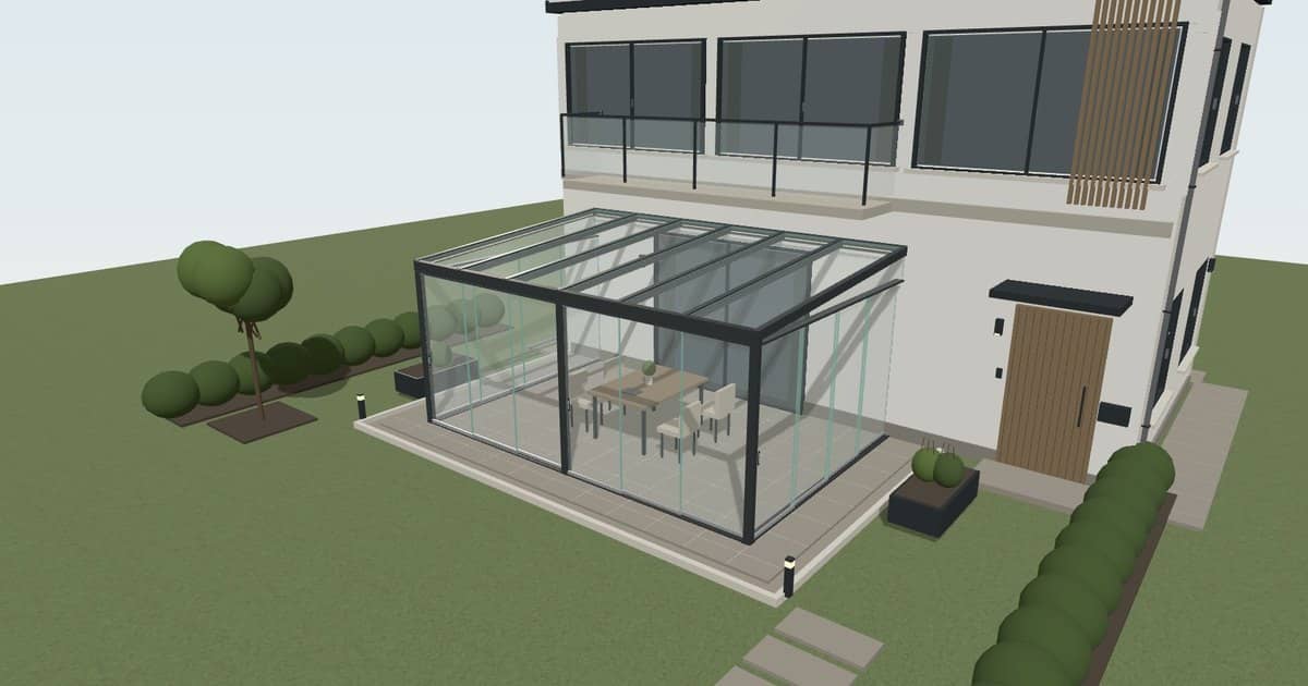 ProMont Alu 3D configurator: 6 × 4 m cold conservatory with sliding glass walls